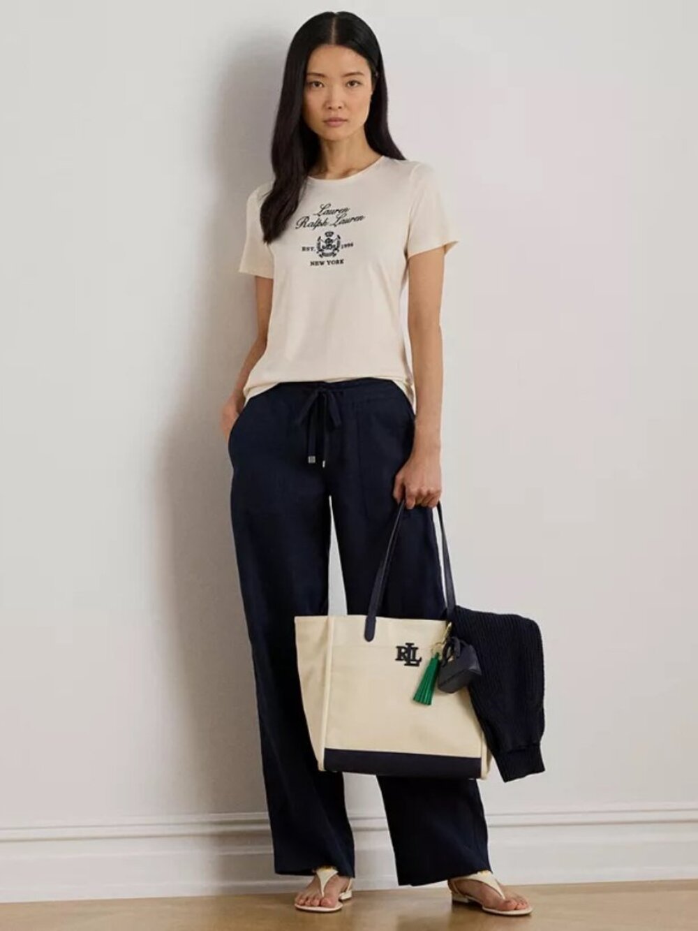 Womens LAUREN RALPH LAUREN - NAVY Linen wide leg pants- 14P